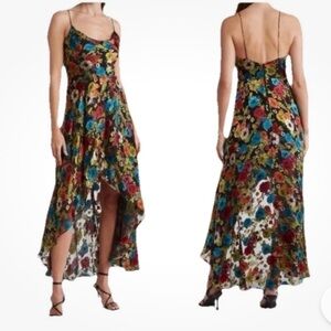 NWT Alice + Olivia Christina Silk Blend Floral Hi Lo Maxi Dress Midnight Rose 10